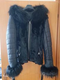 Giacca di Pelle e Volpe nera Tg L 