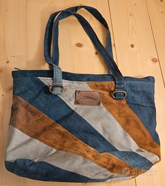 borsa fatta a mano jeans e camoscio