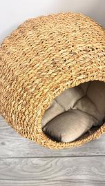 Cuccia igloo gatti in vimini intrecciato a mano