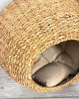 Cuccia igloo gatti in vimini intrecciato a mano