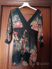 Maglione lungo con stampa floreale cinese