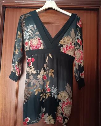 Maglione lungo con stampa floreale cinese