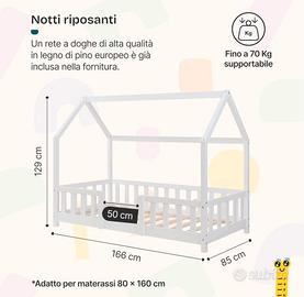 Letto Casetta per Cameretta Bianco 80x160