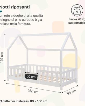 Letto Casetta per Cameretta Bianco 80x160