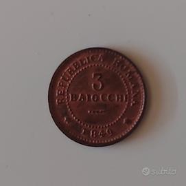 3 Baiocchi Repubblica Romana 1849 Dio e Popolo