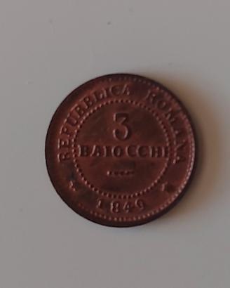 3 Baiocchi Repubblica Romana 1849 Dio e Popolo
