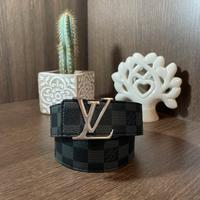 Cintura louis vuitton nera e grigia fibbia argento