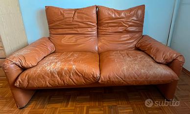 Divano Maralunga in pelle color cognac anni ‘70