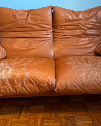 Divano Maralunga in pelle color cognac anni ‘70