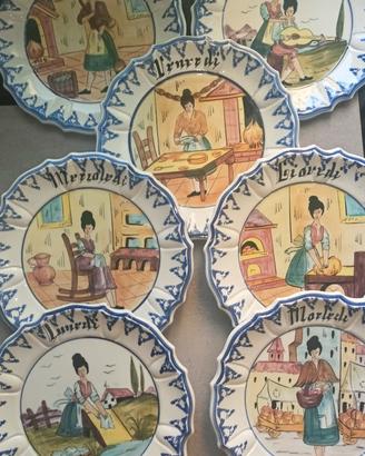 Set 7 Piatti Vintage in Ceramica di Bassano "Giorn