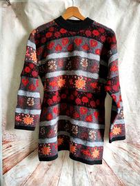 Maglione lungo in lana a righe fantasia jacquard