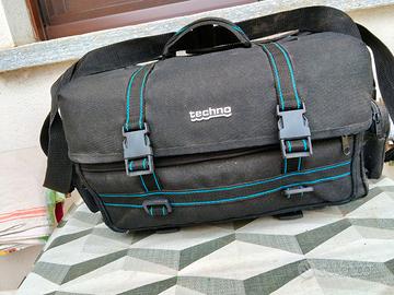 Borsa fotografica Techno vintage nera e blu