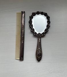 Specchietto a mano e pettine in Argento Sterling