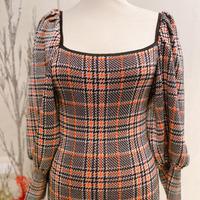 Abito Zara aderente tubino scozzese  argento aranc