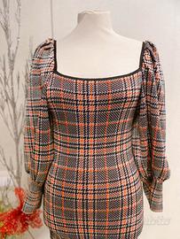 Abito Zara aderente tubino scozzese  argento aranc