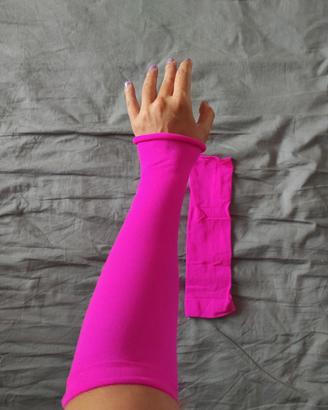 Guanti lunghi fucsia donna punk cosplay manicotti