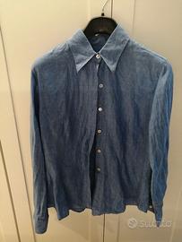 Camicia donna "Bagutta" 100% lino azzurro - L