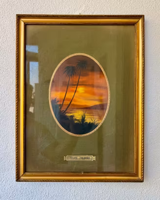 Felice Colombo - Tramonto tropicale, olio ovale