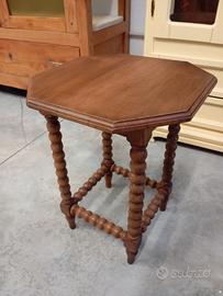 tavolino antico ottagonale in legno massello 