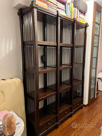 Libreria in teak a vista con 3 cassetti