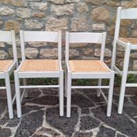 4 sedie impagliate,  legno laccato bianco