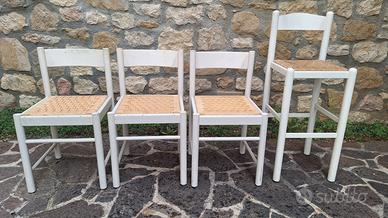 4 sedie impagliate,  legno laccato bianco
