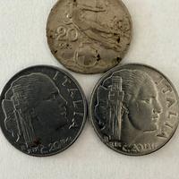 Tre monete italiane da 20 centesimi del 1921/41