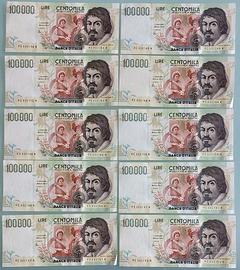Banconote 100.000 Lire Caravaggio FDS Lotto intero
