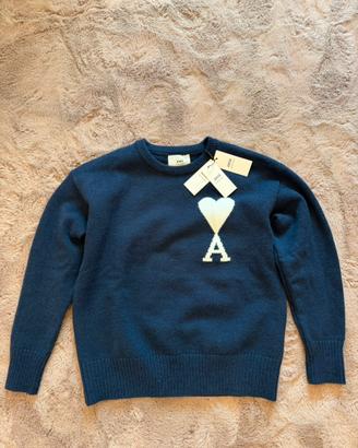 Maglione ami paris blu con cuore bianco