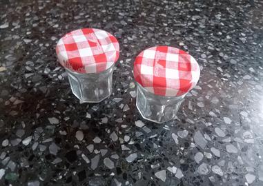 Set 2 piccoli vasetti vetro con tappo a quadretti 