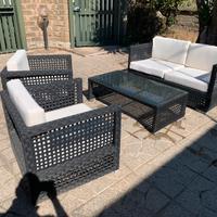 Set divani da giardino in rattan nero