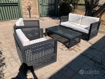Set divani da giardino in rattan nero