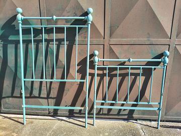 coppia testata e pediera, in ferro Azzurro-shabby