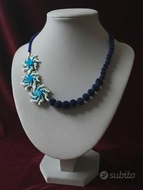 Collana choker Perle Gemme Agata Blu asimmetrica