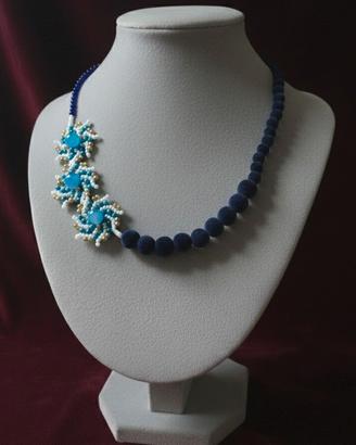 Collana choker Perle Gemme Agata Blu asimmetrica