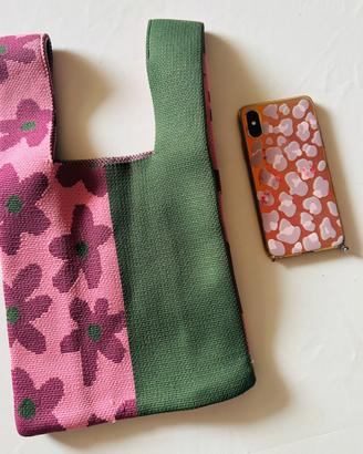 Borsa verde e rosa con fiori – nuova – 20€