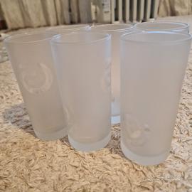 Set 6 bicchieri in vetro satinato decorati 