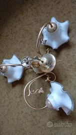 Lampadario a 3 bicchieri in vetro e ottone