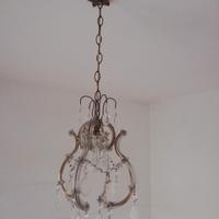 Lampadario ottone  e gocce vetro