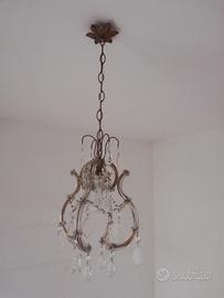 Lampadario ottone  e gocce vetro