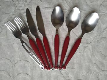 Set Posate Vintage Inox 18/8 Manico Rosso