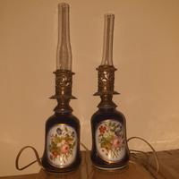 COPPIA LAMPADE AD OLIO NAPOLEONE III IN PORCELLANA