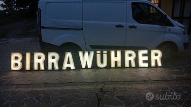 Insegna Luminosa Anni 50 BIRRA WUHRER Neon Vetro