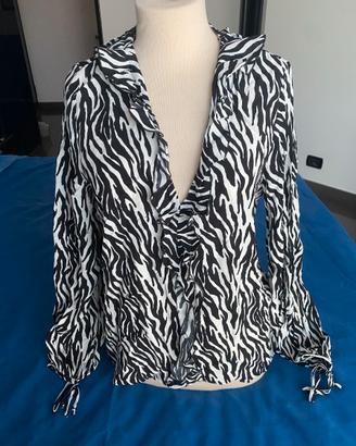 Camicetta blusa bianca nera animalier Zara M