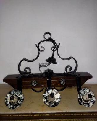 Lampadario trave ferro battuto vintage