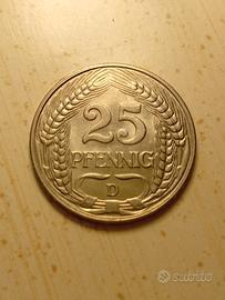 Impero tedesco 25 pfennig 1911