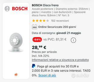 Coppia dischi freni  Bosch e pastiglie brembo