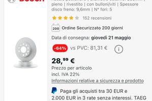 Coppia dischi freni  Bosch e pastiglie brembo