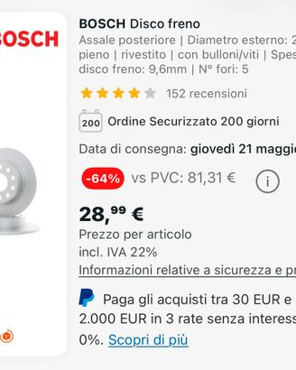 Coppia dischi freni  Bosch e pastiglie brembo