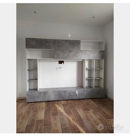 Parete attrezzata bianco/cemento